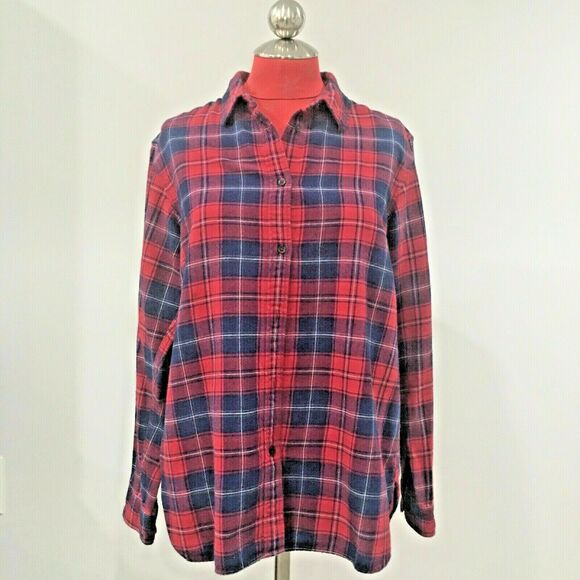 Uniqlo red & navy blue plaid flannel shirt size L - Picture 1 of 6